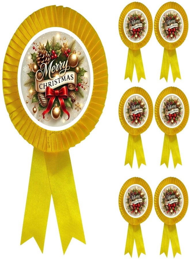 NEXGEN TRENDS Single Line Christmas Satin Ribbon Badge with Merry Christmas Logo - Premium Event Badge for Kids, Schools, Office Parties & Carol Programs (Pack of 10) (Yellow) - Image 1